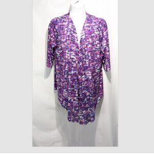 NEW C J Banks Open Front 3/4 Sleeve Purple Print Stretch Cardigan 1X